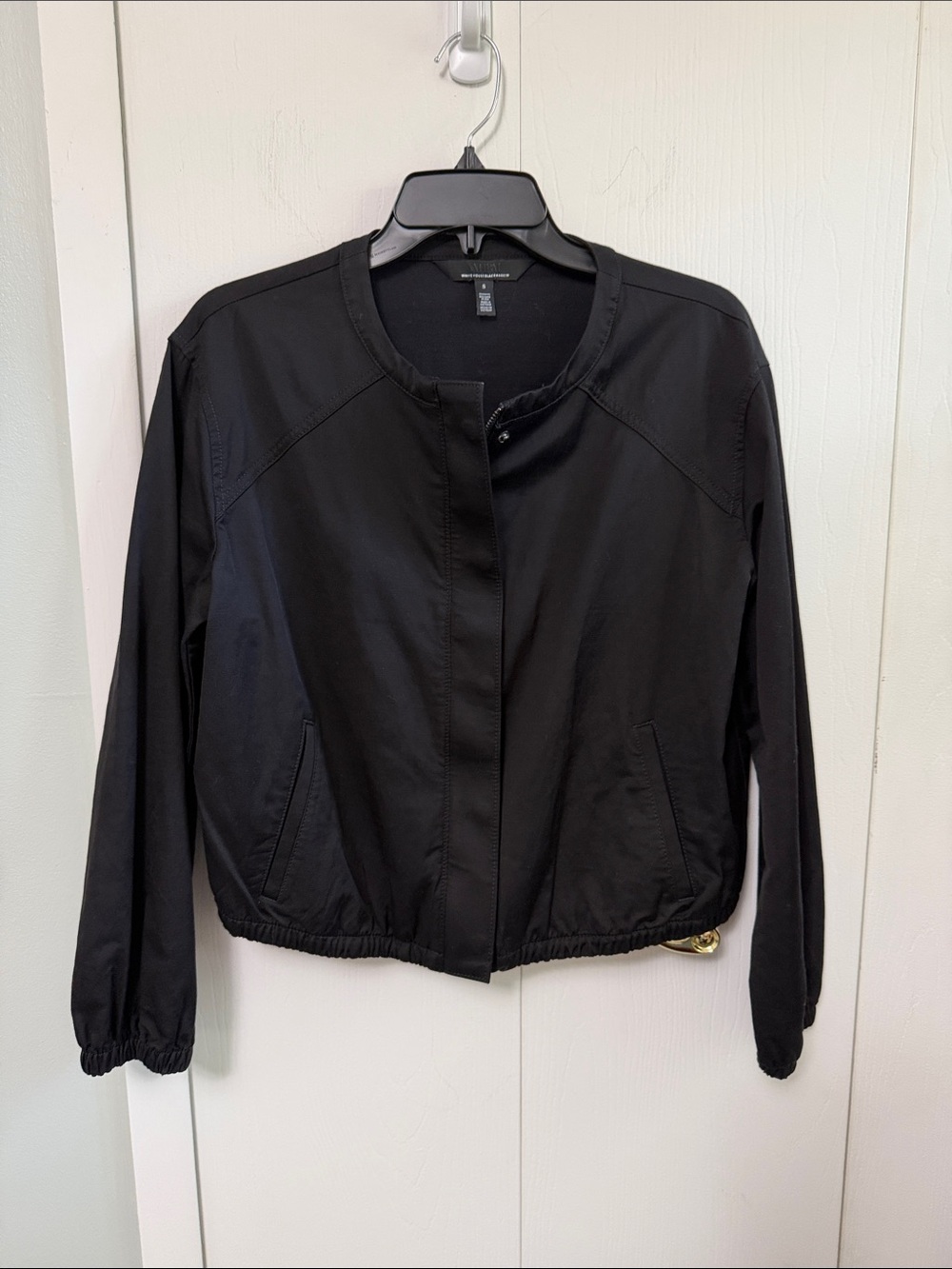 White House Black Market Black Collarless Bomber Jacket
